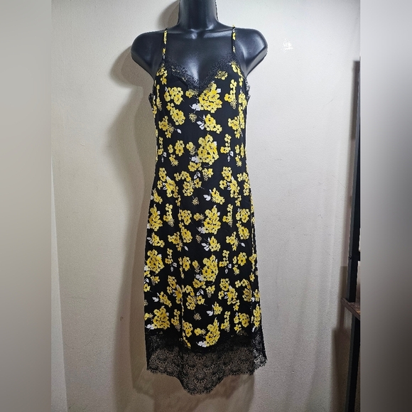 Michael Kors Black Yellow Floral Midi Slip Dress XS - Picture 4 of 11